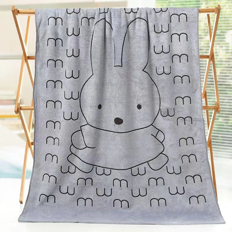 grande serviette bain microfibre enfant motif lapin doux absorbante séchage rapide coton