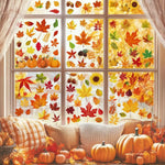 décoration fenêtre automne feuilles glands citrouille adhésif orange rouge jaune vert brun 20x30cm 5feuilles
