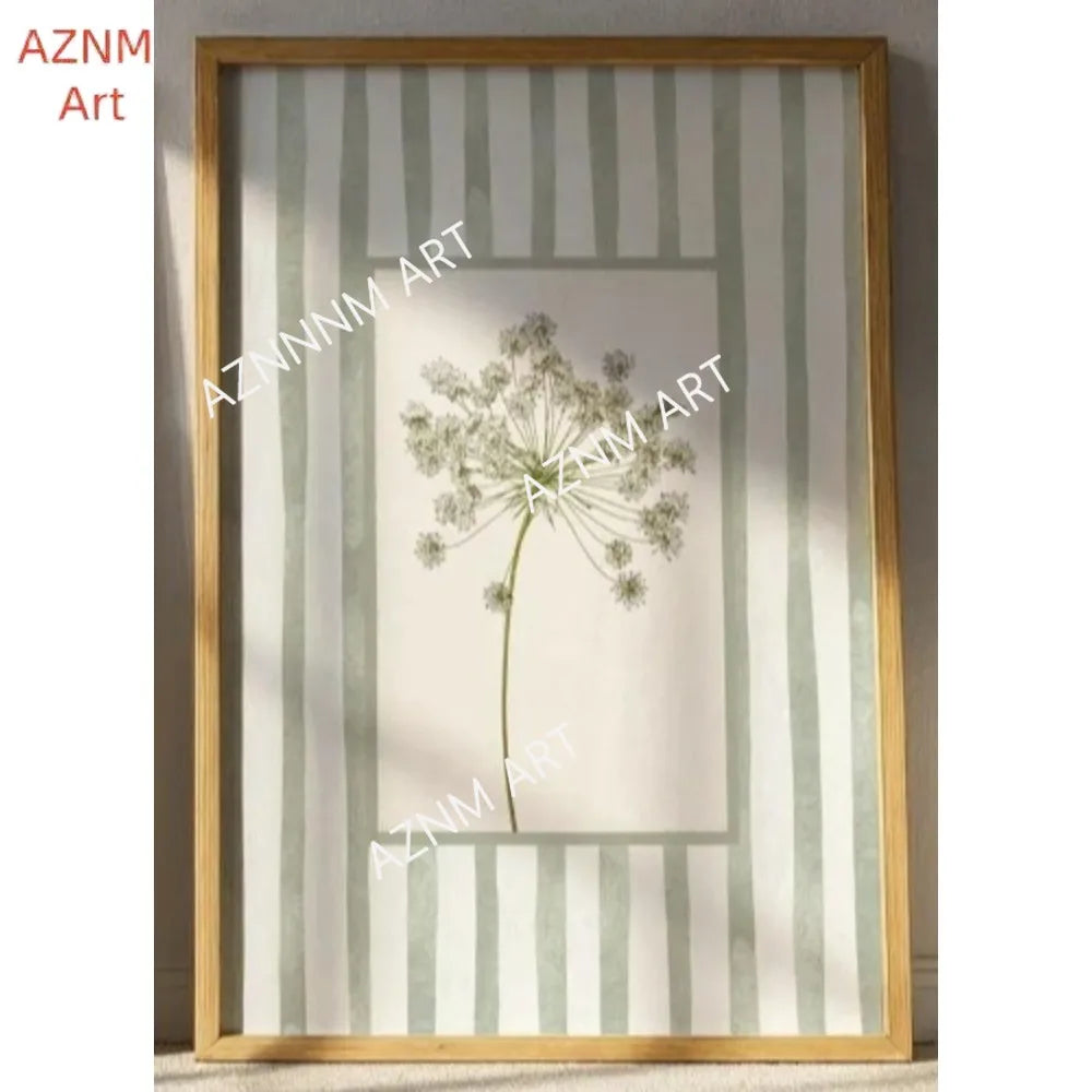 affiche encadrée minimaliste naturel fleurs vertes rayures verticales toile 40x50cm 30x40cm 20x30cm