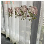 rideau tulle brodé fleurs blanc rose vert classique romantique transparentextérieur chambre salon machine lavable