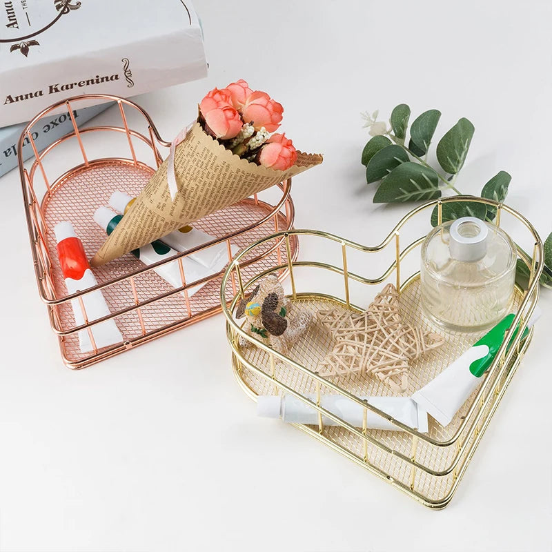 paniers rangement métal or rose gold maille fine moderne minimaliste respectueux environnement multifonctionnels