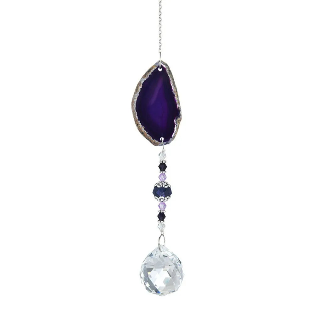 pendentif solaire agate naturelle colorées boule cristal bohème violet orange vert bleu beige