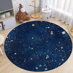 tapis rond moderne étoiles dorées bleu nuit noir blanc anti dérapant polyesterextérieur chambre