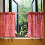 rideau vichy rouge blanc rustique semi transparent tringle fenetre pastorale coton polyester