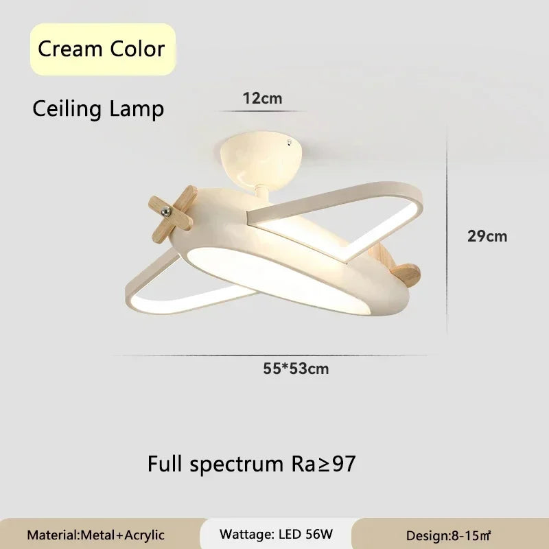 lampe suspendue moderne avion forme bois blanc chambre enfant enfantin chaînes fixées