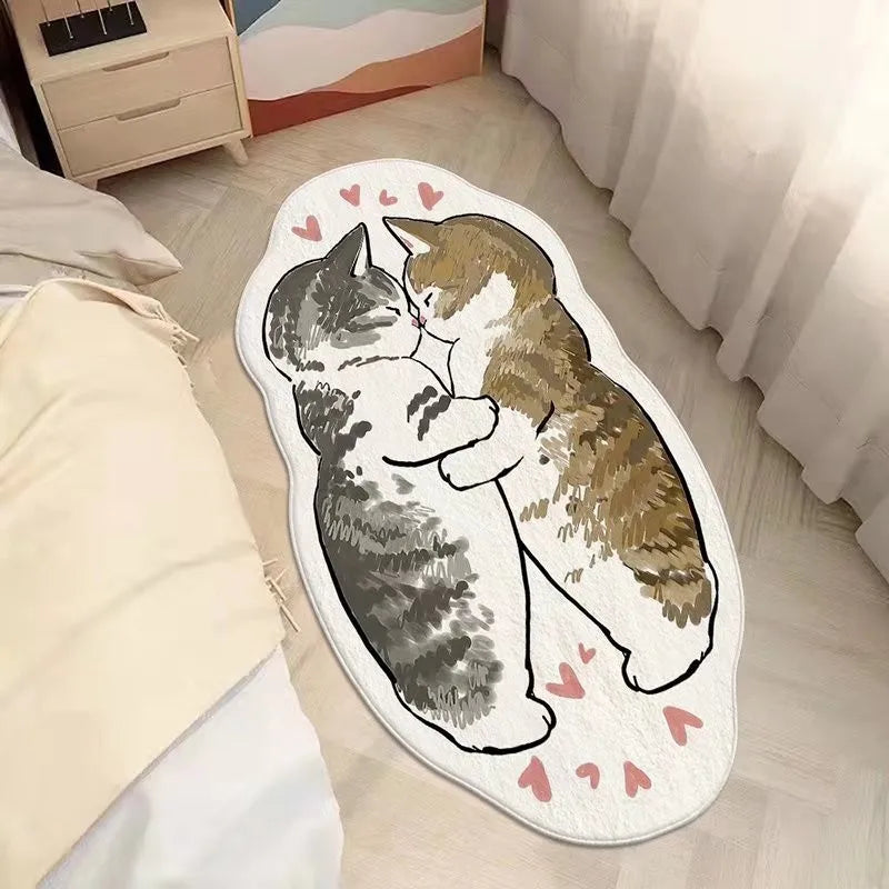 tapis sol chambre coucher motif chat mignon doux décoratif antidérapant maison