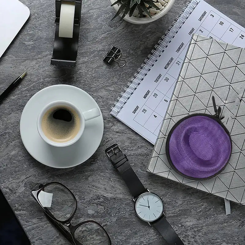 boîte rangement montre tissu maille noir vert olive violet moderne pratique zip
