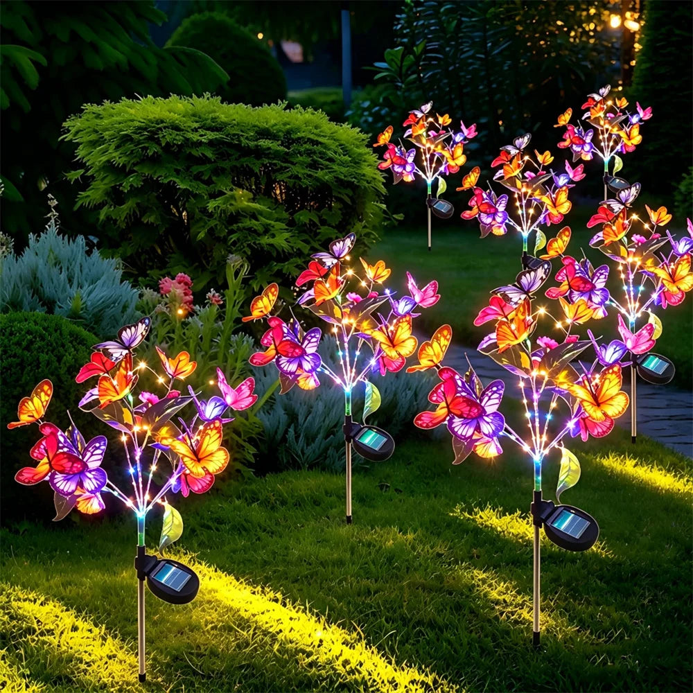 lampe solaire multicolore papillons feuilles moderne extérieur jardin décoration festive insertion sol original