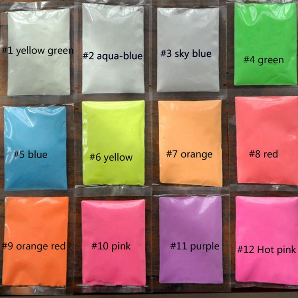 poudre lumineuse nocturne 12 couleurs paillettes ongles colorantes uniformes industrielle glow noir 10g