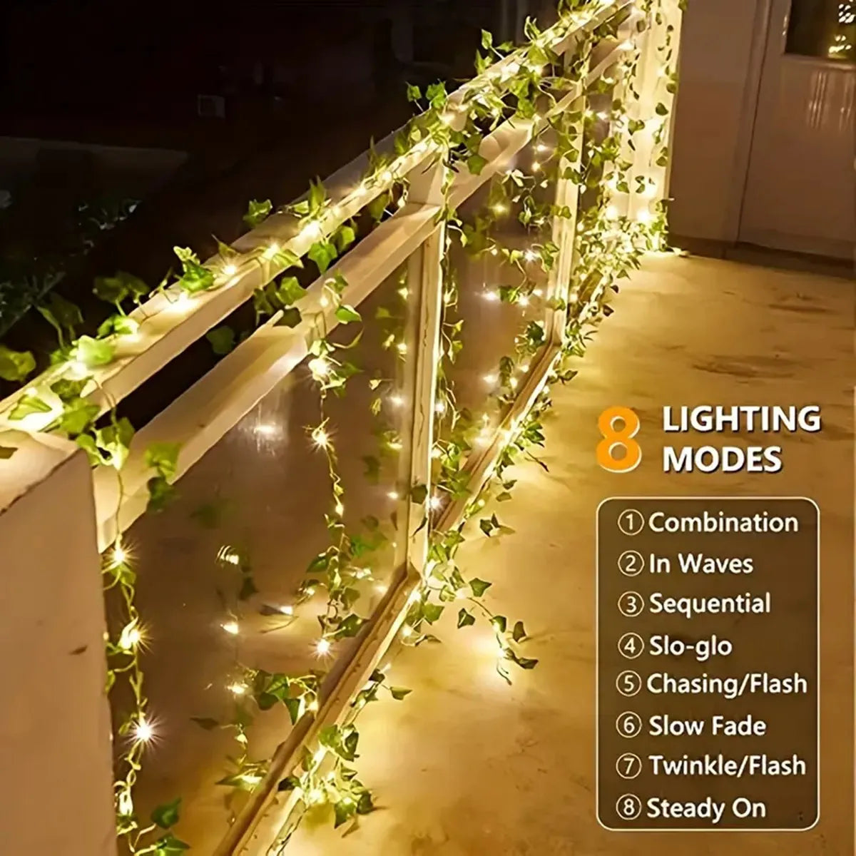 guirlande lumineuse feuilles vert adhésif moderne 100 led blanc contemporain extérieur étanche festive mariage