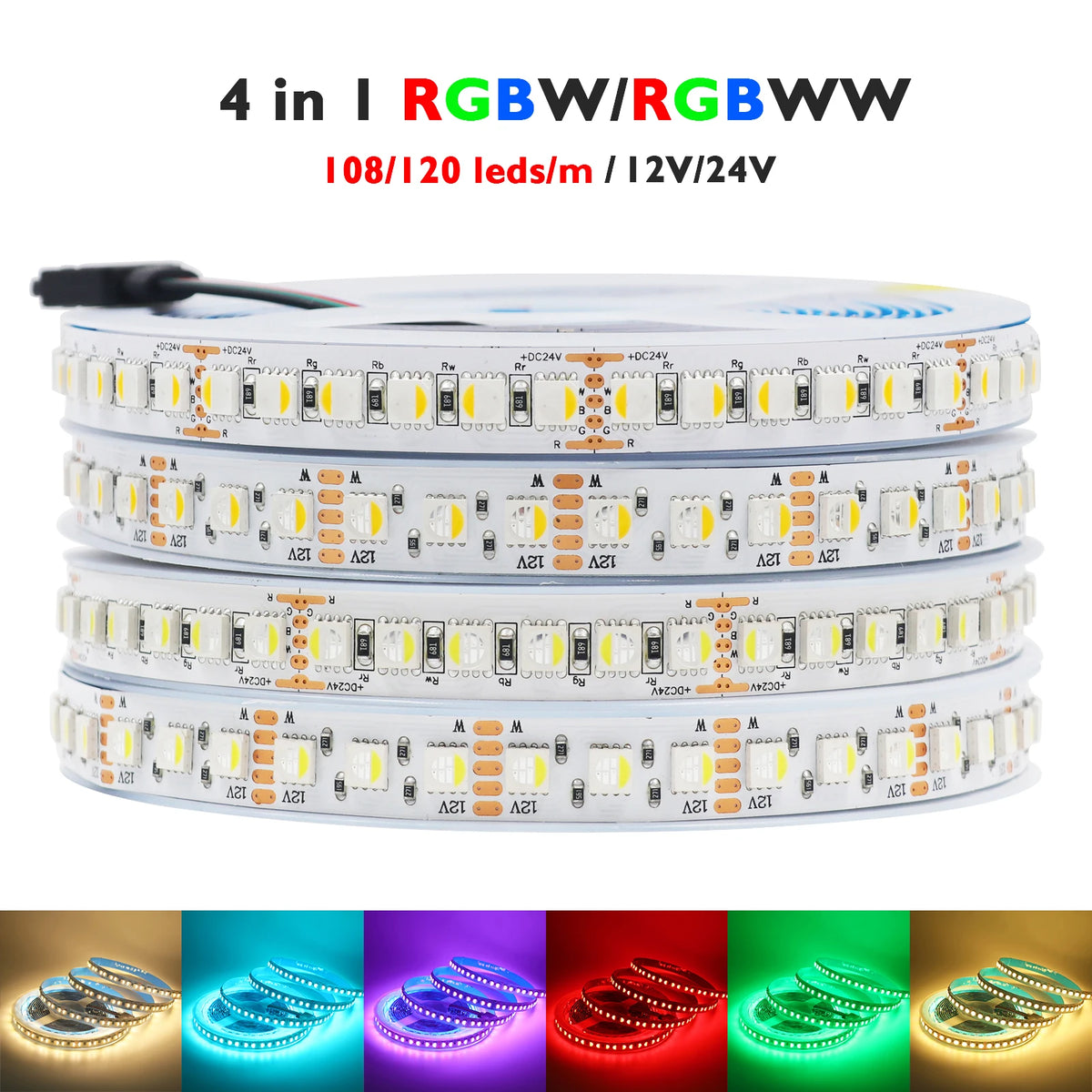 ruban led flexible rgbww 12v 24v 60leds 108leds 120leds adhésif moderne