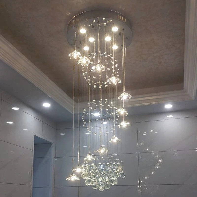lustre moderne élégant cristal doré transparents led chambre escalier déco grands 100cm 280cm