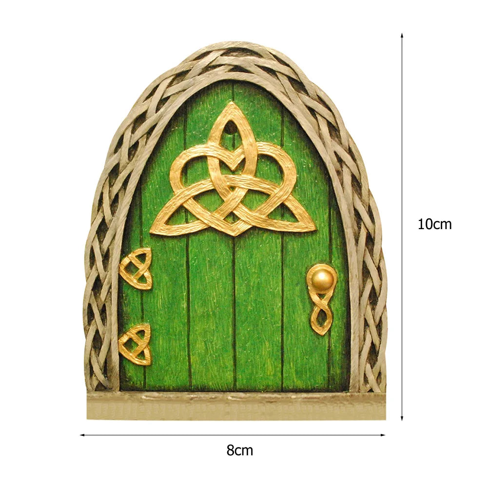décoration jardin porte miniature bois mascotte bleu rose vert marron fantaisie rustique