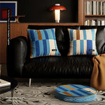 taies d'oreillers carrées modernes carreaux géométriques bleu beige marron velours 45x45cm 55x55cm lit canapé