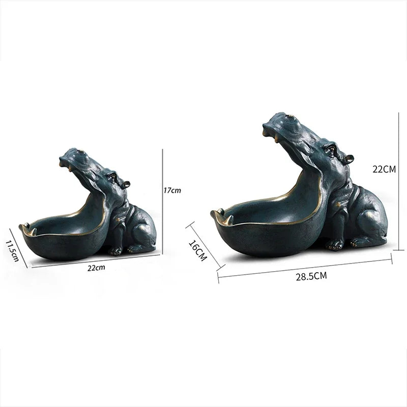 figurine hippopotame résine bleu foncé décoration table contemporaine animalier téléphone rehausseur
