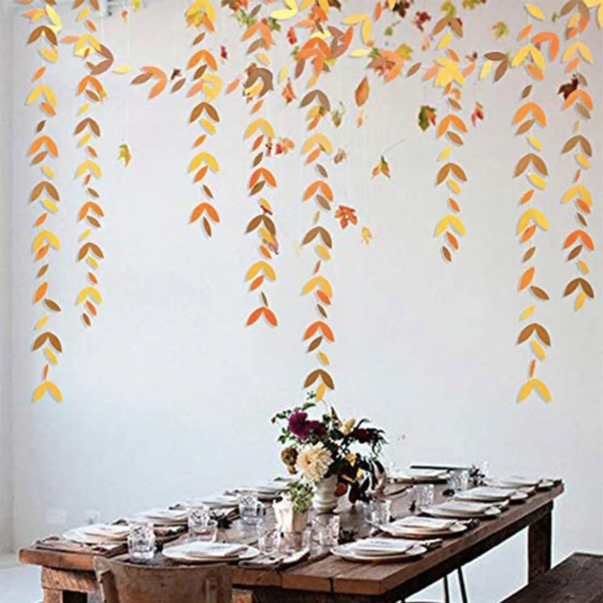 guirlande décorative feuilles stylisées orange jaune marron automne suspension mariage anniversaire festive