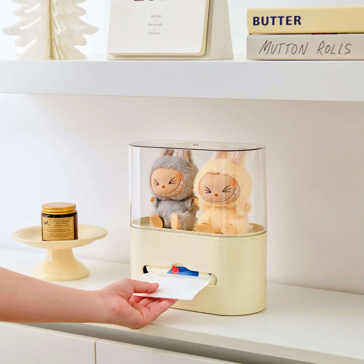 boîte mouchoirs transparente figurines lapins collection moderne rangement vinyle anti poussière