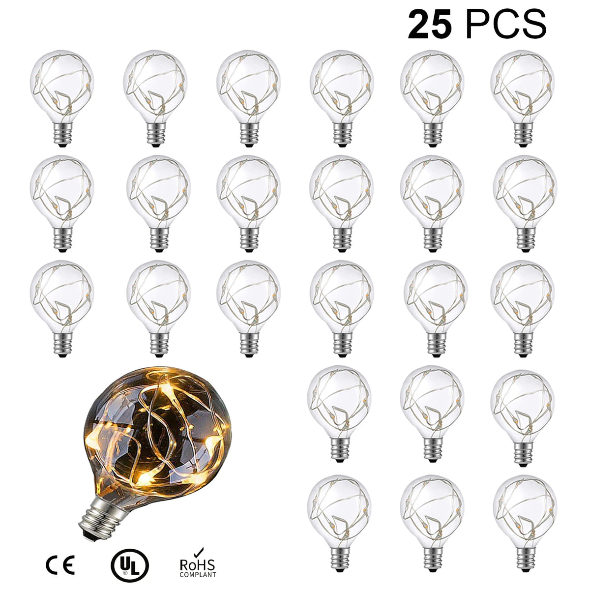 ampoules led g40 fil cuivre transparentes dorées opalescentes vintage e12 25pcs 2700k 3v