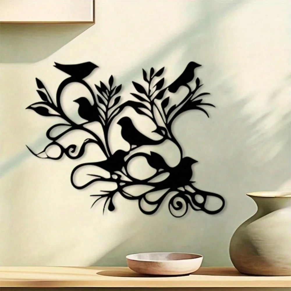 décoration murale sculpture oiseaux feuilles noir contemporain intérieur salon chambre unique