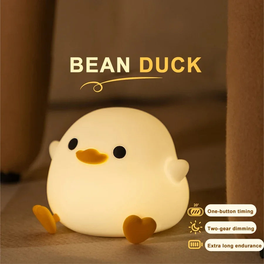 veilleuse canard blanc jaune coeurs moderne enfantine adhésive rechargeable usb tactile