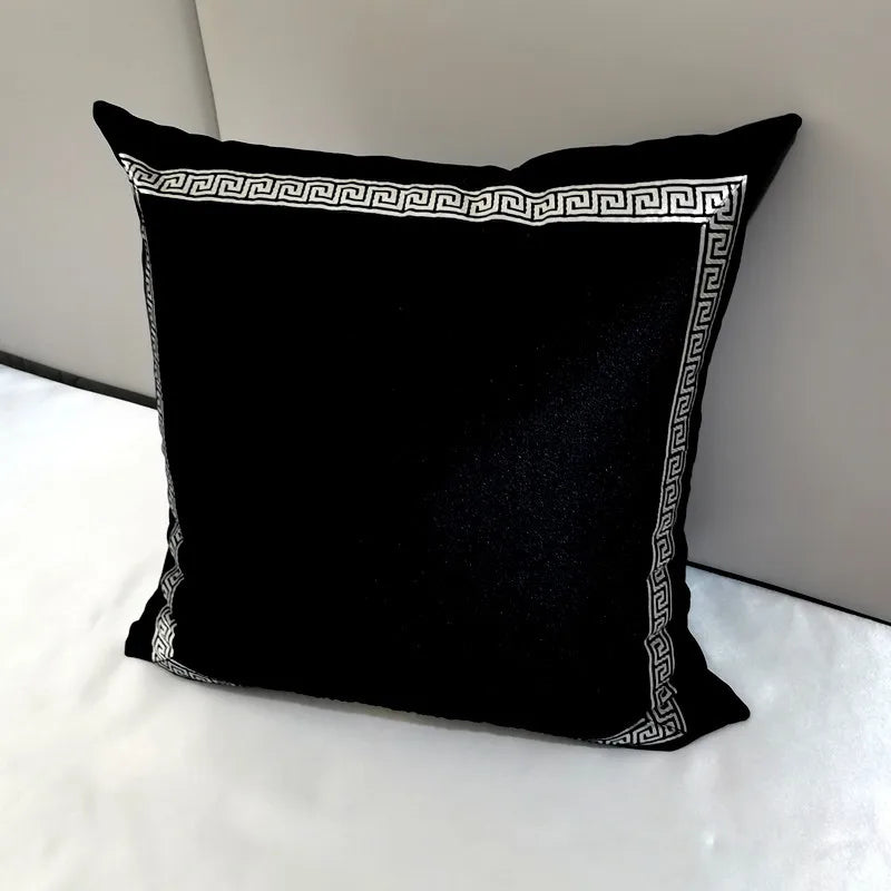 housse coussin géométrique velours noir blanc zippée carré décoration intérieure lit canapé voiture 45x45cm