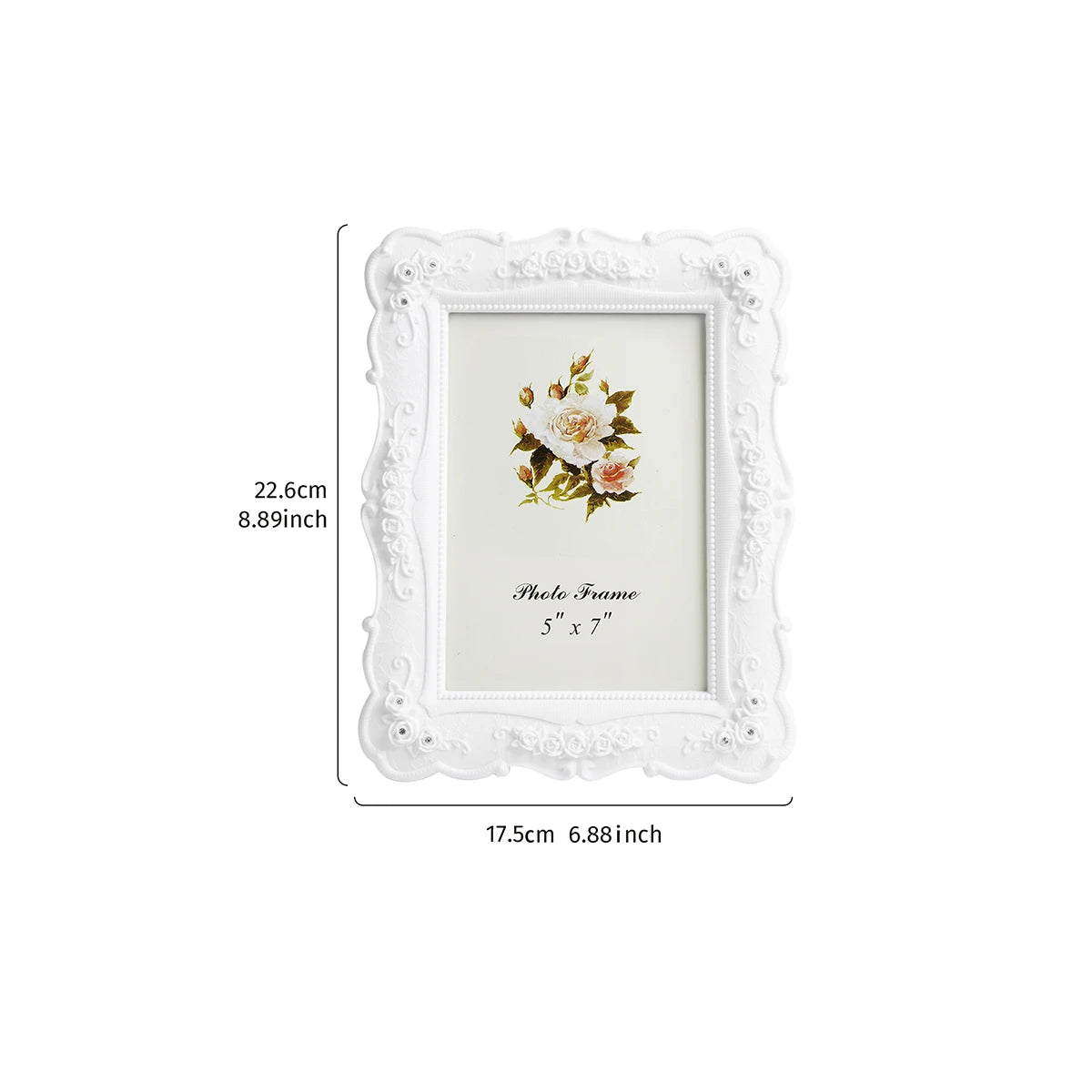 cadre photo décoratif classique floral roses blanc sculpté baroque vintage