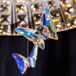 suspension lumineuse moderne cristal facettes papillons argentés interrupteur tactile 80cm diamètre