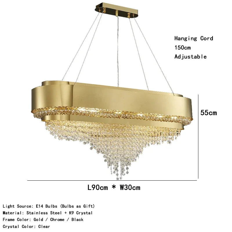lustre doré cristal transparent moderne élégant suspension cristal chambre salon