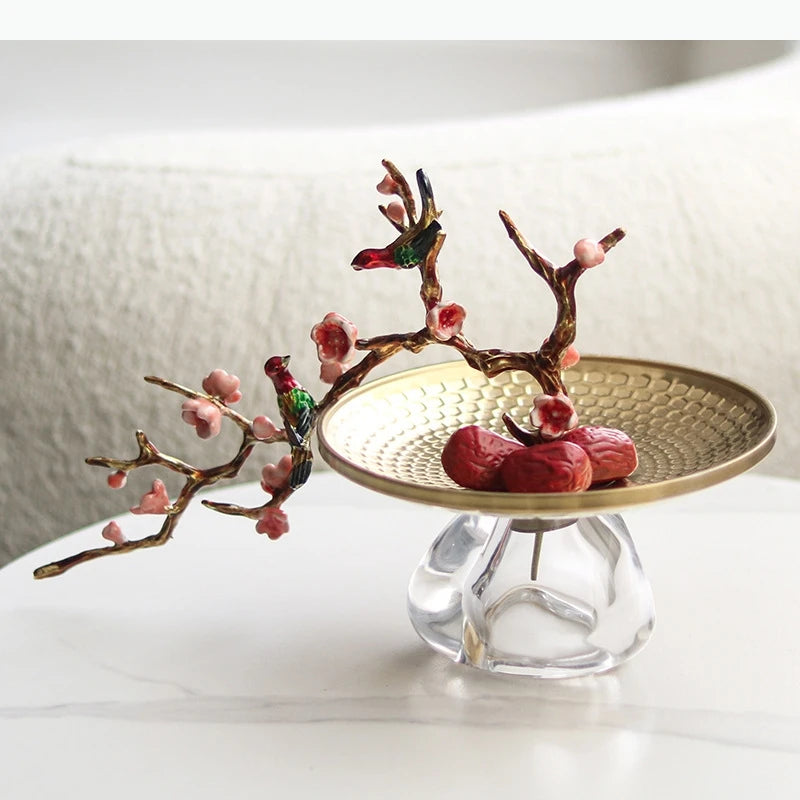 support bijoux transparent or rose oiseaux fleurs texture dorée artisanal naturel