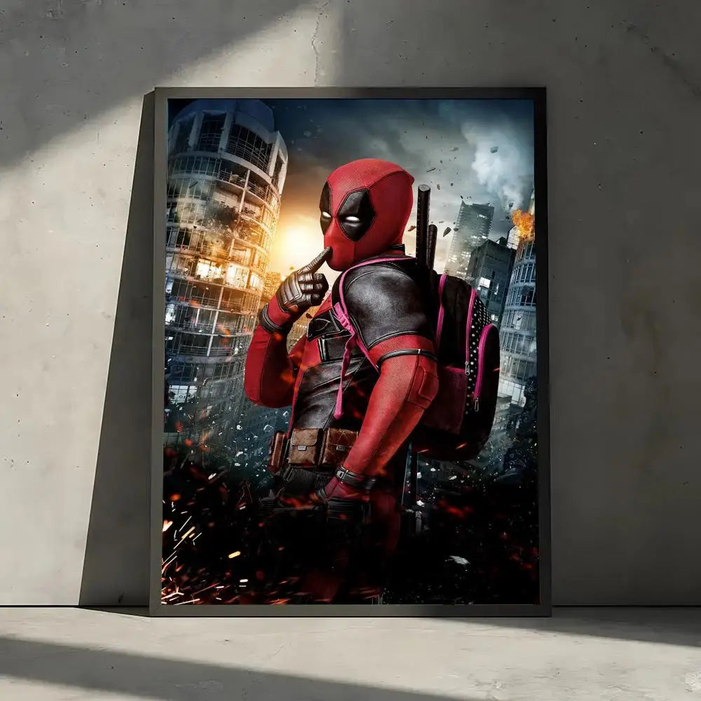 affiches deadpool pop art moderne cadre bois rouge noir gris blanc texture super héros