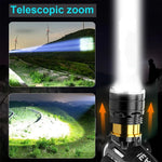 lampe frontale rechargeable led noir zoom ipx4 étanche mode sensor high low strobe camping