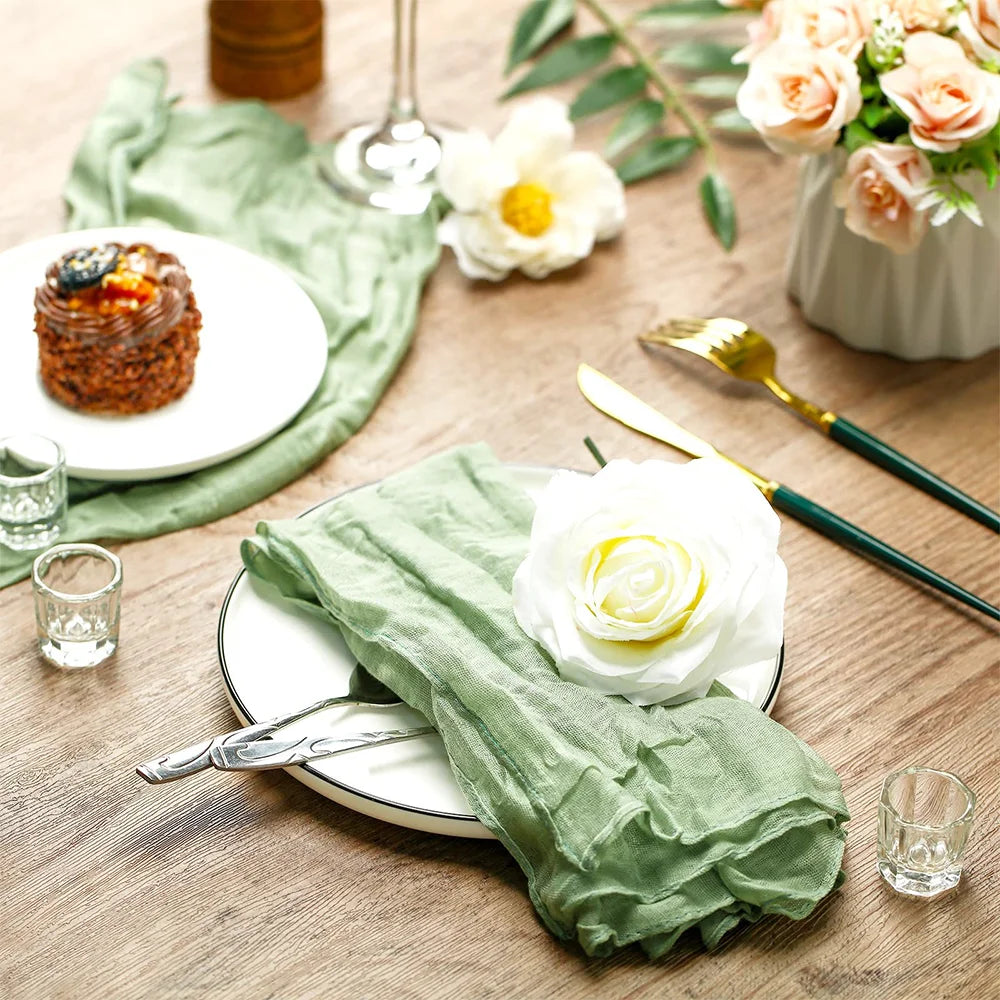 nappes décoratives table vert olive beige blanc plissées effet texturé rustiqueétalementsemi transparentDecorationChampêtre