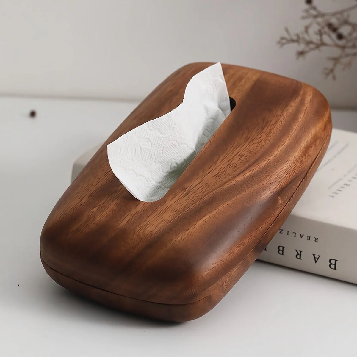 boîte mouchoirs bois marron grain naturel classique salon salle bain minimaliste couvercle amovible