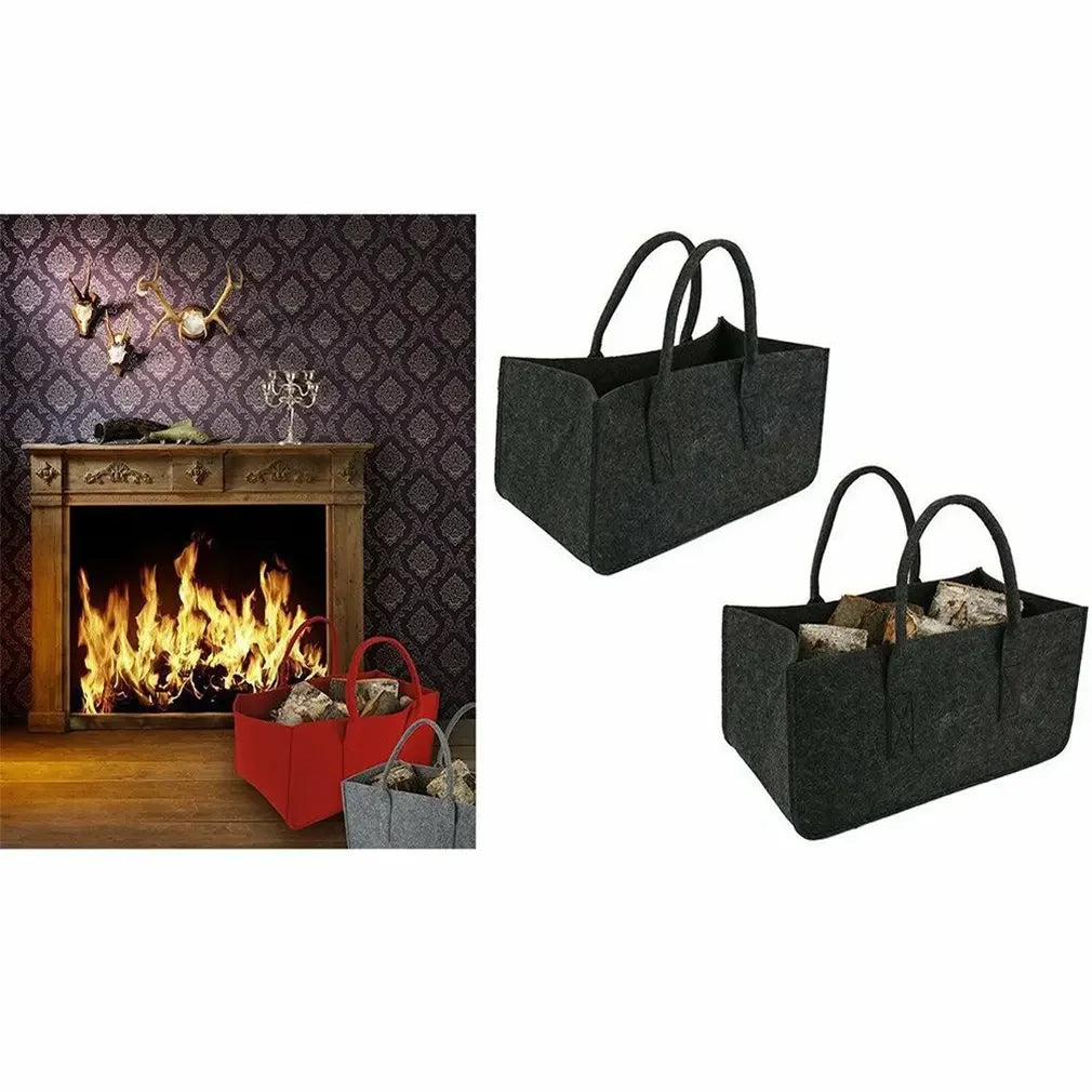 sac bois chauffage feutre noir robuste deux poignées moderne pratique transport facileDecorationIntérieur
