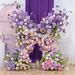Décoration murale arche fleurs variées romantique violet rose blanc bleuclair vert extérieure