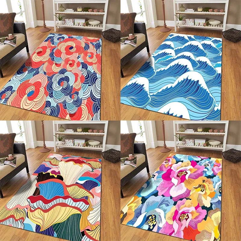 tapis sol décoratif moderne motif fleurs coloré salon maison entrée chambre intérieur polyester