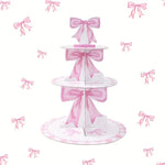 présentoir gâteaux trois niveaux papier rose blanc rubans aquarellés motifs carreaux décoration fête anniversaire