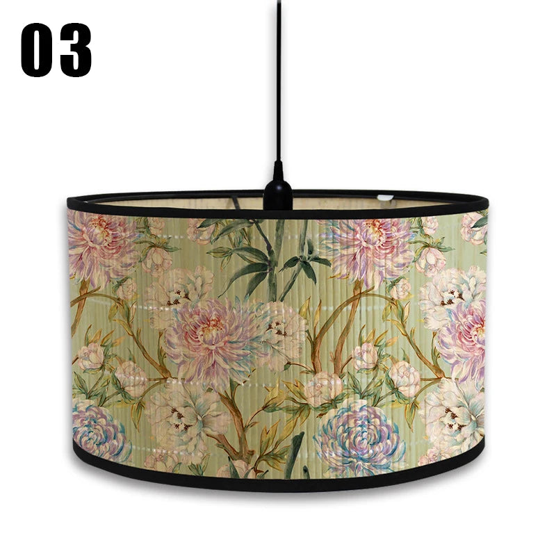 abat jour moderne fleur feuille tissu bambou ethnique floral opacité