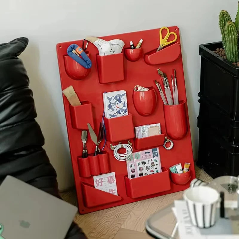 panneau rangement mural blanc moderne porte clés stylos ciseaux cartes sacs pince linge porte