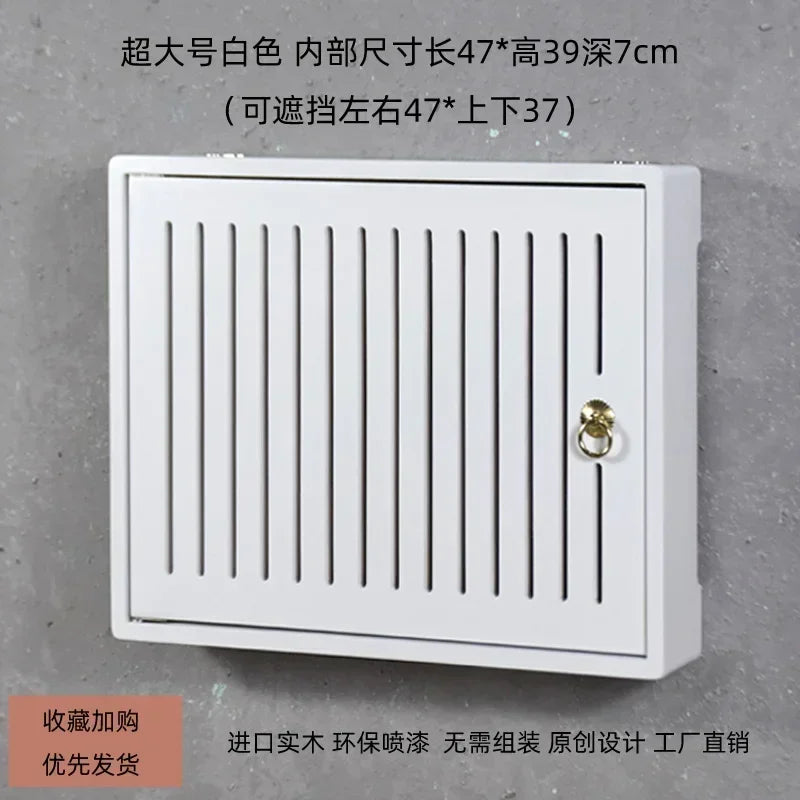 boite rangement murale routeur wifi bois poignée dorée grille