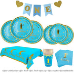 assiettes bleu clair anniversaire 1er anniversaire doré festif serviettes gobelets napkin tablecloth set festivités