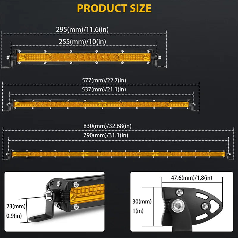 barre led jaune 10 20 pouces spot flood tout terrain ip67 clips modernes