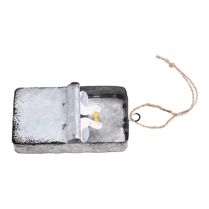 boîte décorative gris métallisé texture grunge aspect vieilli vintage rustique anneau métallique oiseaux blancs