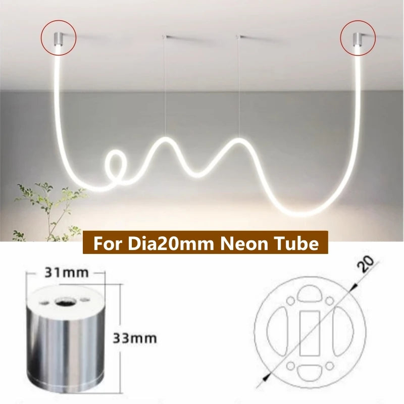 bases tube néon blanc led lisse moderne clips fixation câbles connexion accessoire lumineux minimaliste
