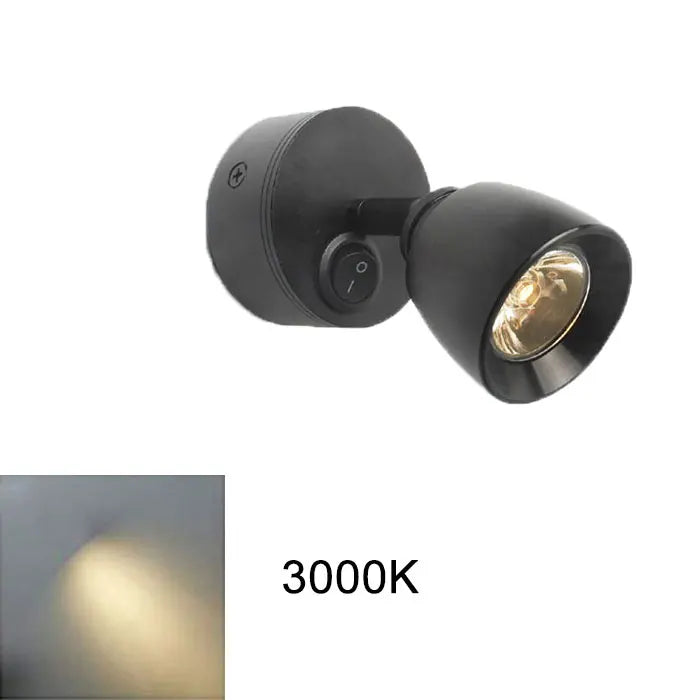 Spot mural moderne LED 12V blanc noir interrupteur rotatif 3000K 4000K 6000K