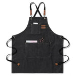 tablier toile coton gris classique poche fermeture boucles métal vintage cuisine chef