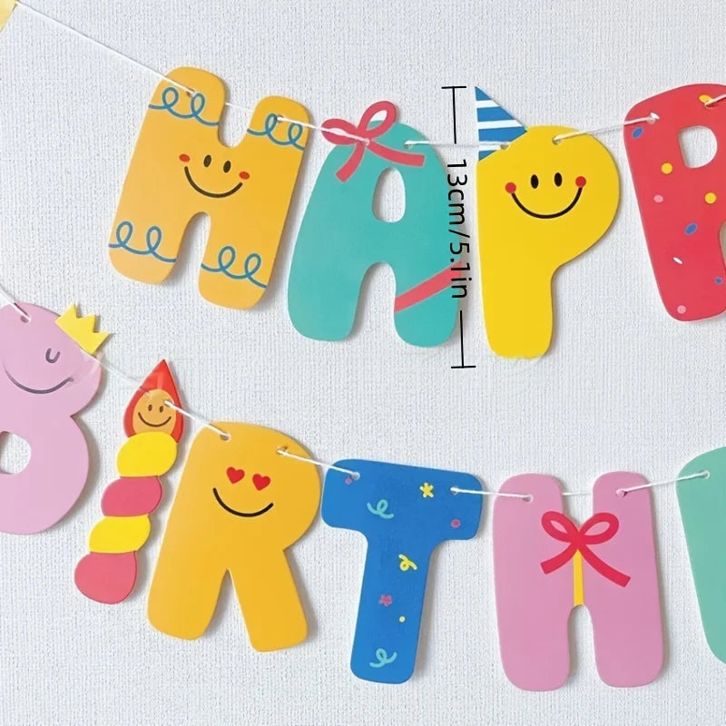 guirlande lettres happy birthday multicolore jaune bleu rose verte orange souriantes simple