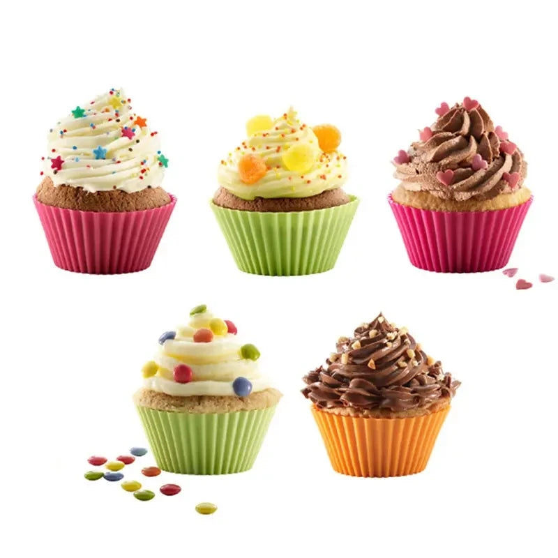 moules cupcakes silicone couleurs bleu rose jaune orange rayures horizontales modernes réutilisables