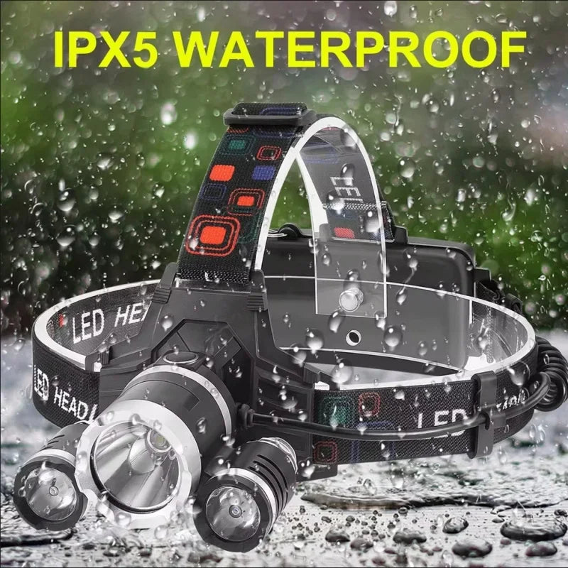 lampe frontale led noire rechargeable pêche chasse camping étanche ipx5 réglable multiples leds