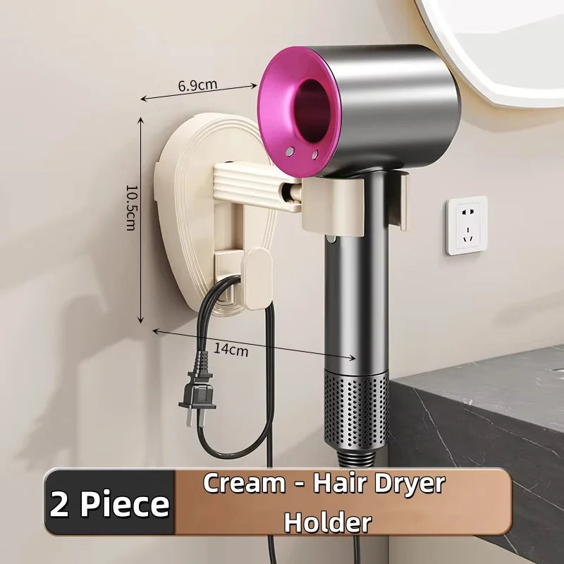 porte sèche cheveux support mural rotatif moderne adhésif sèche cheveux unique beige gris rose